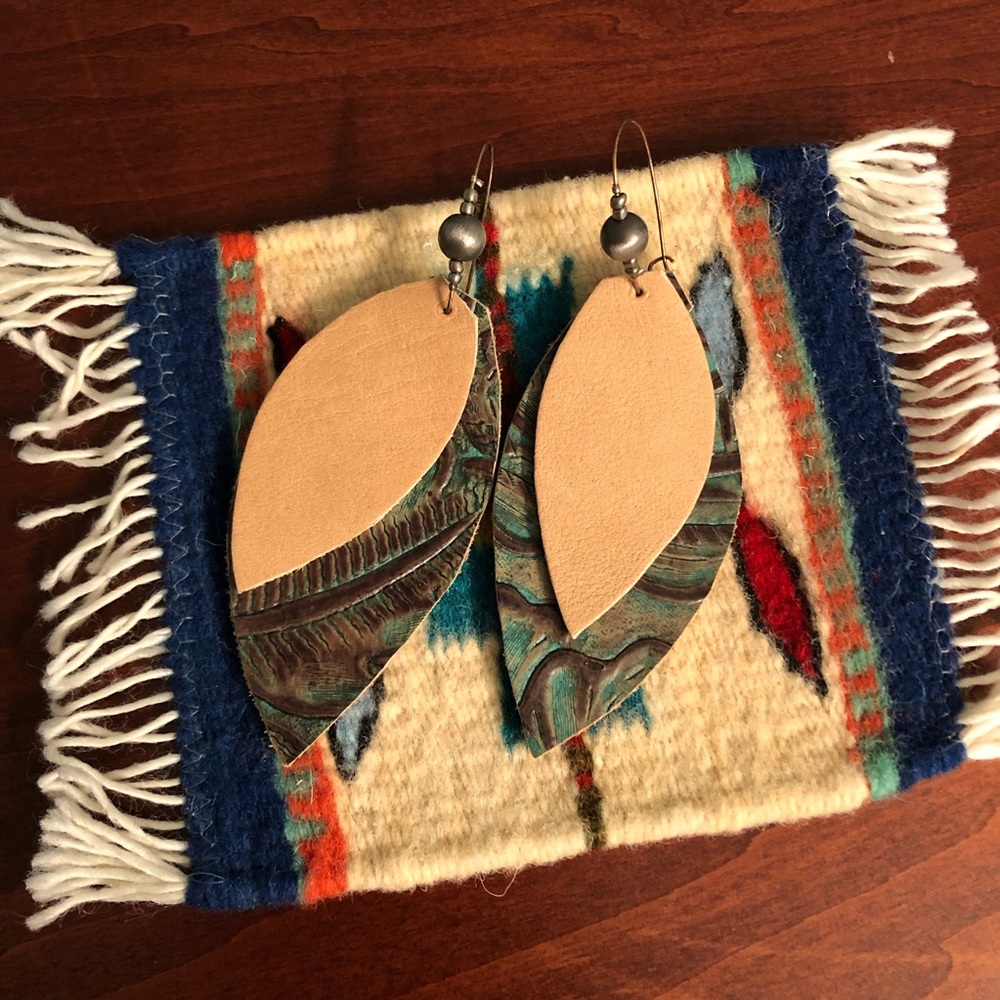 Large Leather Earrings, Never worn.